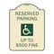 Signmission Reserved Parking Up to $500 Fine Handicapped Heavy-Gauge Aluminum Sign, 24" x 18", TG-1824-23002 A-DES-TG-1824-23002 - alternate 1